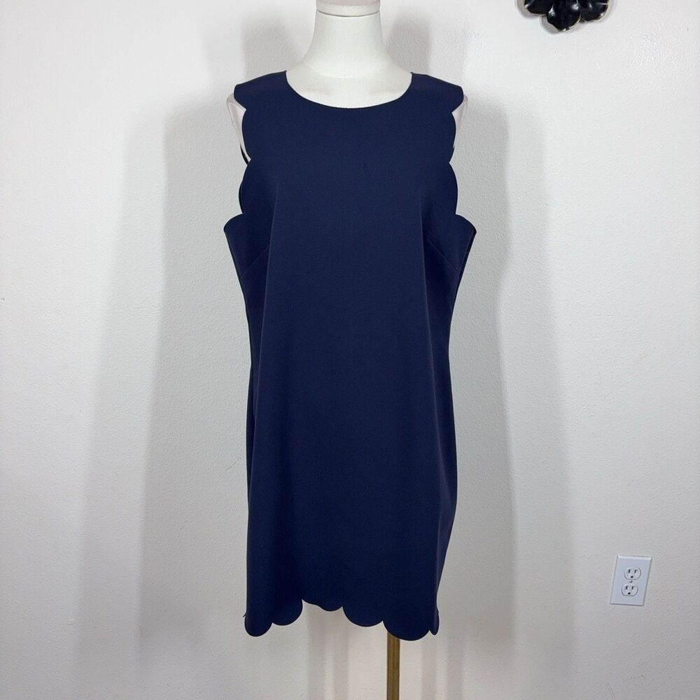 J Crew Dress Womens 14 Blue Scallop Shift Sleeveless Work Office Party Wedding